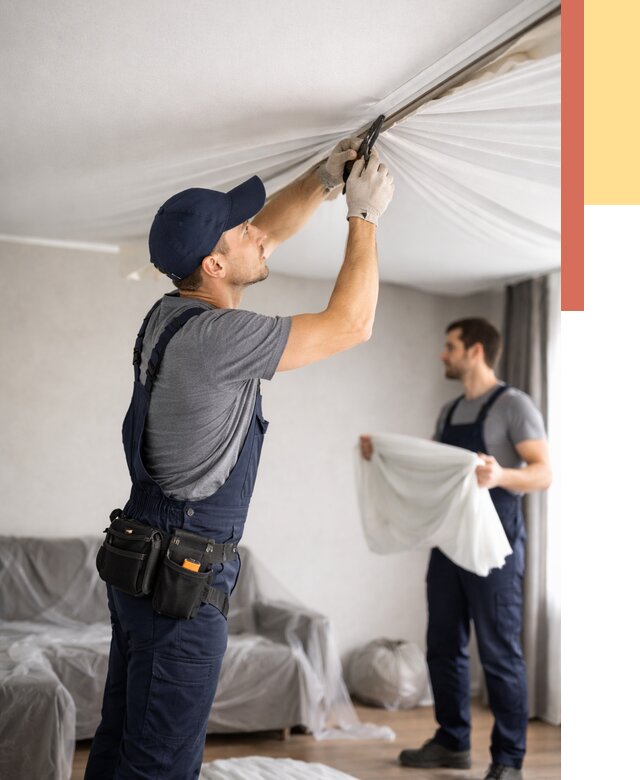 Демонтаж натяжного потолка в Новомосковске от 4646 руб. — снятие и разбор под ключ | ОТДЕЛОЧНИК-Нвм