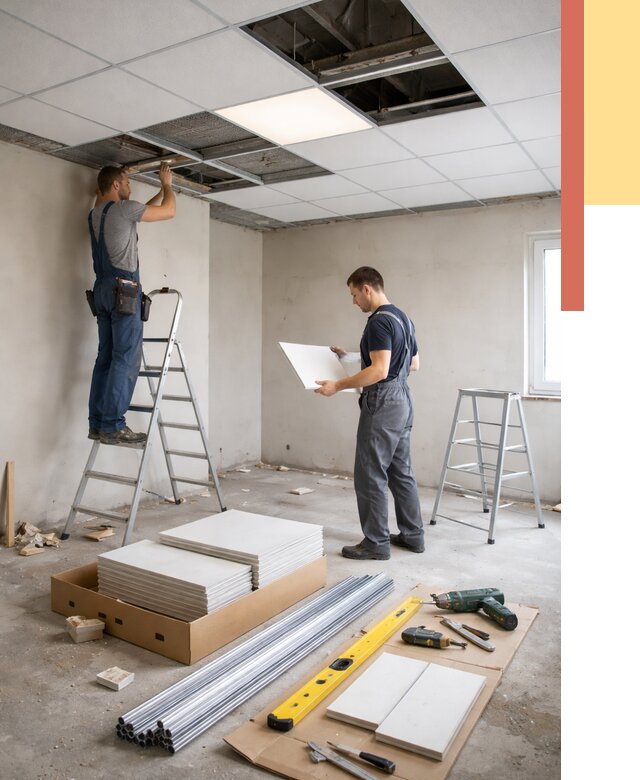 Монтаж потолка армстронг в Новомосковске от 4646 руб/м2 — быстрая установка под ключ | ОТДЕЛОЧНИК-Нвм