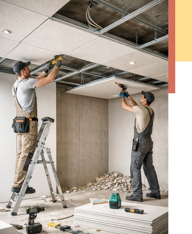 Монтаж акустического потолка в Новомосковске от 6711 руб/м2 — быстро и недорого | ОТДЕЛОЧНИК-Нвм