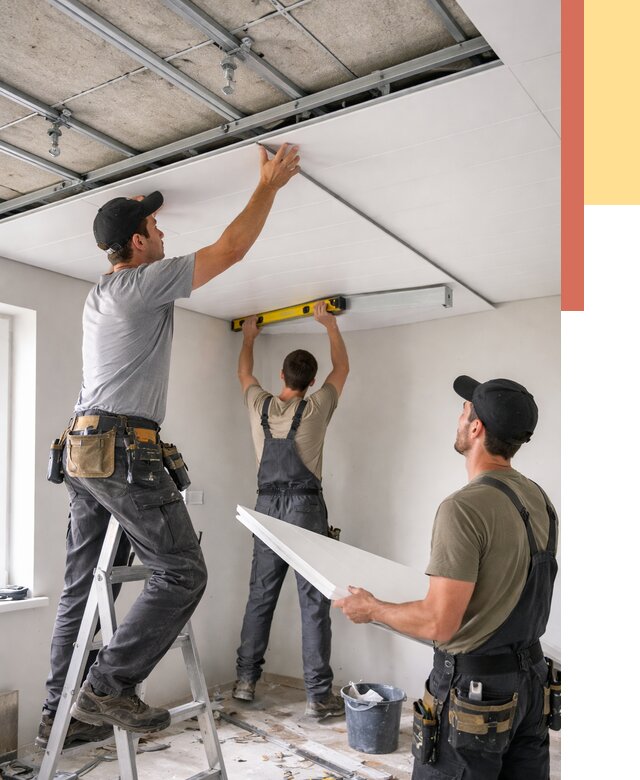 Монтаж потолка из ПВХ панелей в Новомосковске от 3614 руб./м2 — быстро и недорого | ОТДЕЛОЧНИК-Нвм