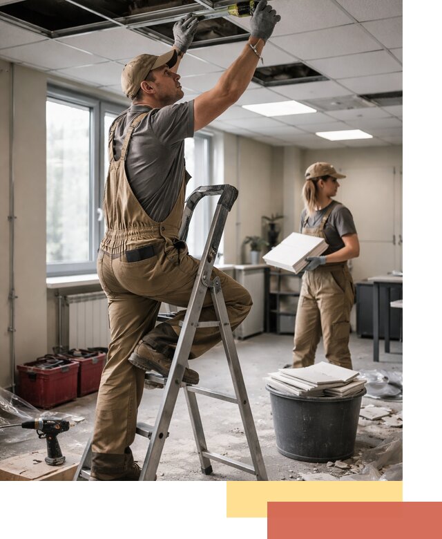 Ремонт потолка Армстронг и замена плит в Новомосковске