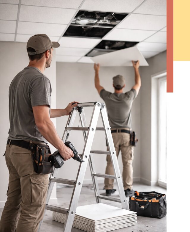 Обслуживание подвесного потолка в Новомосковске от 3614 руб. — быстро и недорого | ОТДЕЛОЧНИК-Нвм