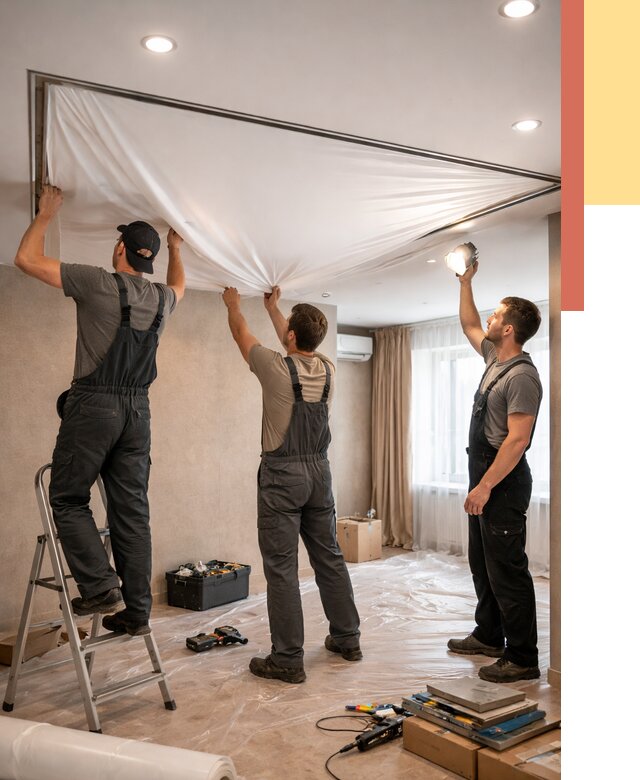 Монтаж ПВХ натяжного потолка в Новомосковске от 3614 руб. под ключ | ОТДЕЛОЧНИК-Нвм