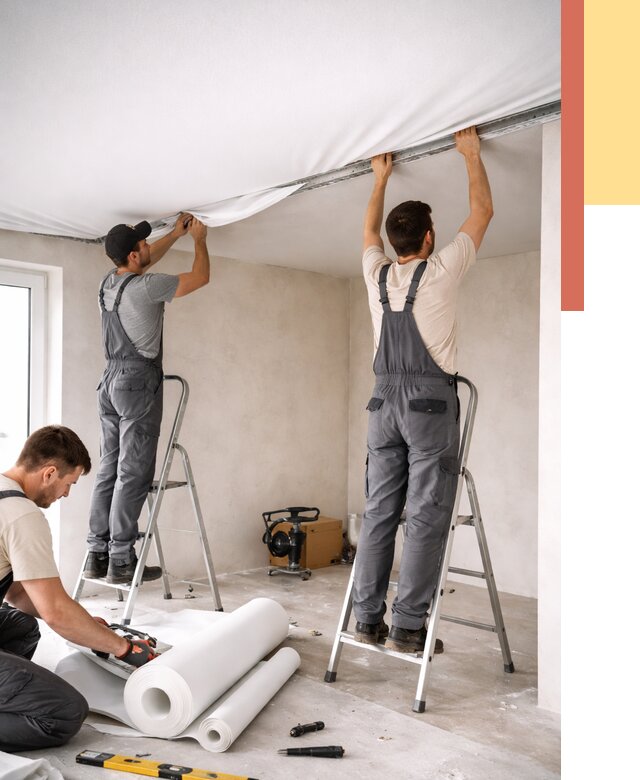 Монтаж тканевого натяжного потолка в Новомосковске от 3614 руб. под ключ | ОТДЕЛОЧНИК-Нвм