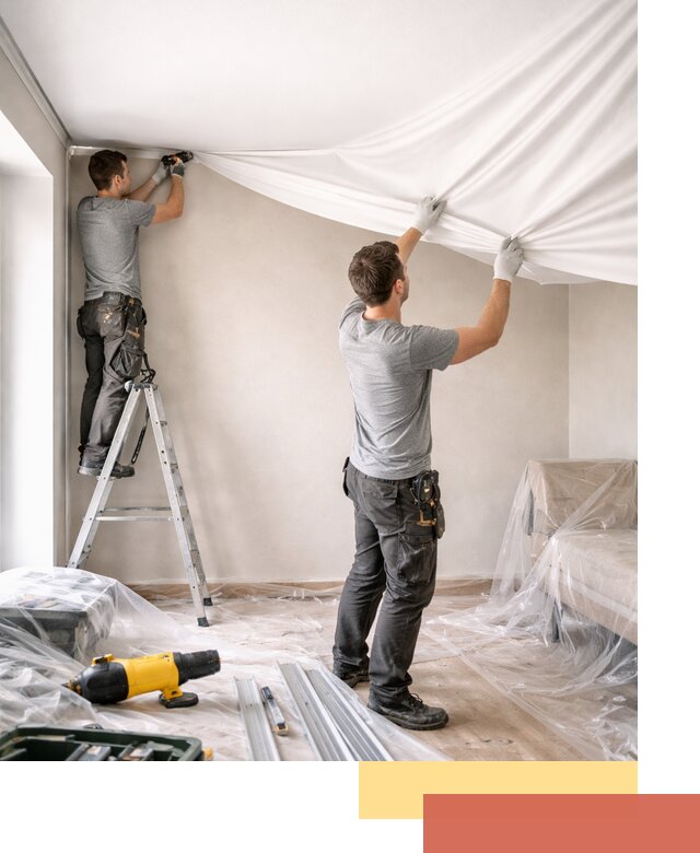 Монтаж тканевого натяжного потолка в Новомосковске недорого и быстро