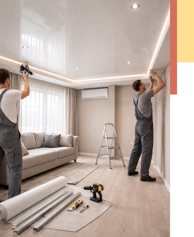 Монтаж глянцевого натяжного потолка в Новомосковске от 774 руб. под ключ | ОТДЕЛОЧНИК-Нвм