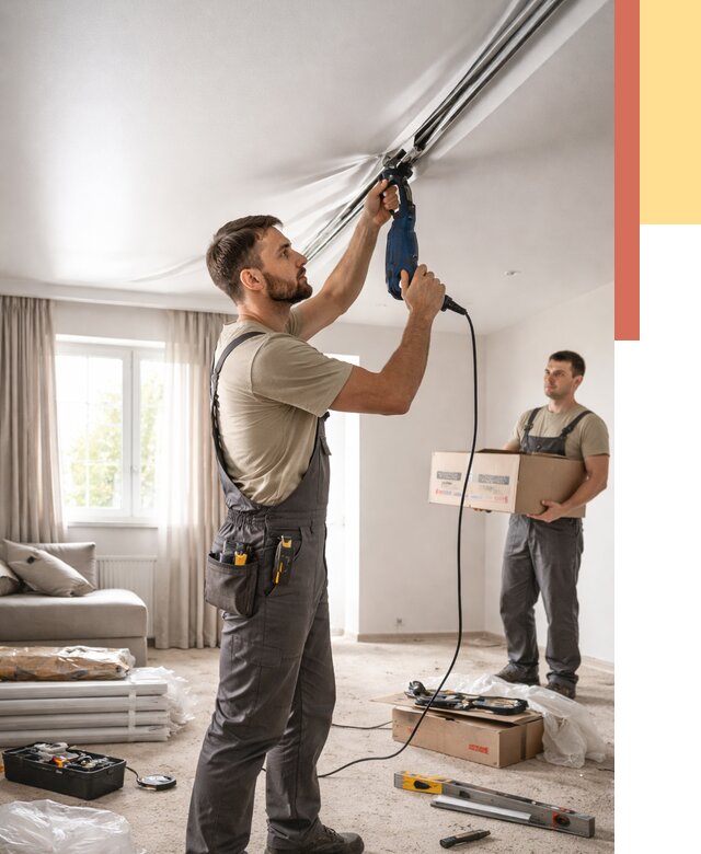 Монтаж сатинового натяжного потолка в Новомосковске от 3614 руб. | Быстро, недорого — ОТДЕЛОЧНИК-Нвм