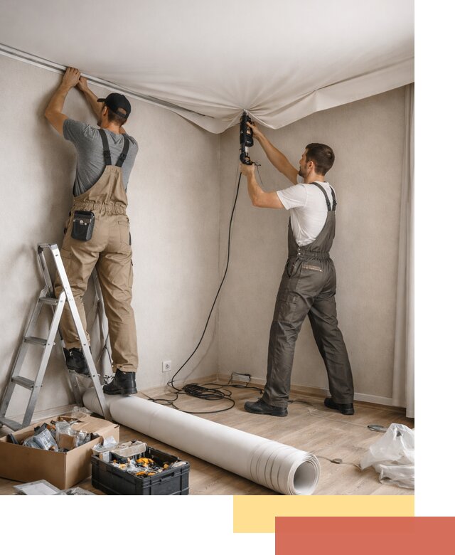 Монтаж цветного натяжного потолка в Новомосковске за один день