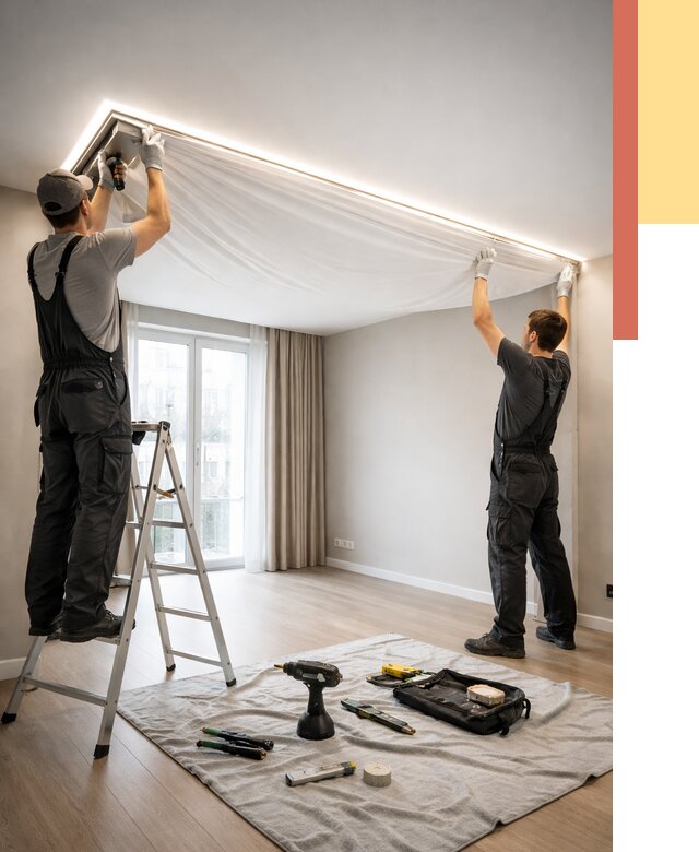 Монтаж парящего натяжного потолка в Новомосковске от 4646 руб. быстро и недорого | ОТДЕЛОЧНИК-Нвм