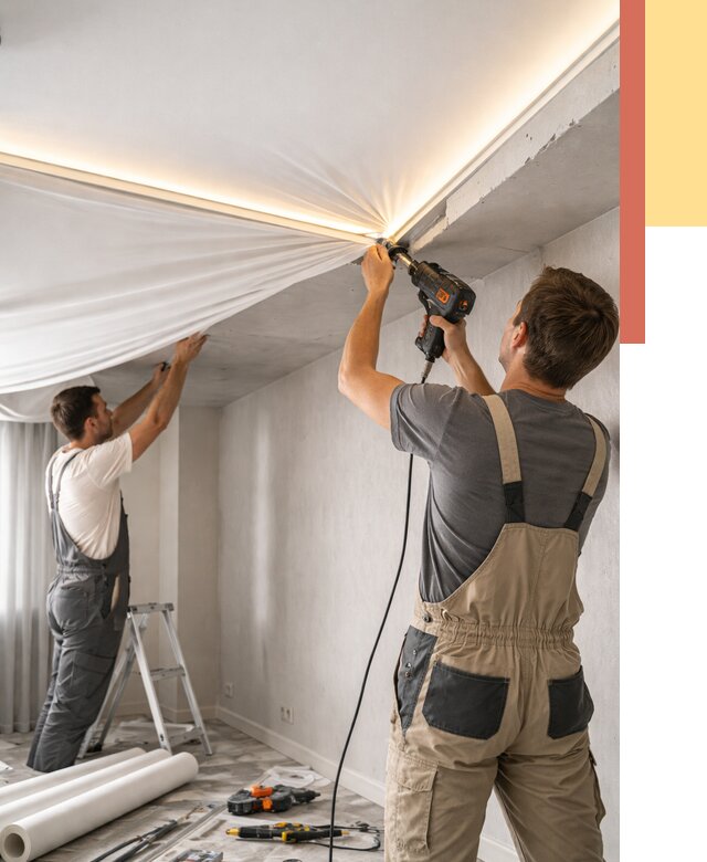 Монтаж натяжного потолка с подсветкой в Новомосковске от 981 руб. | ОТДЕЛОЧНИК-Нвм