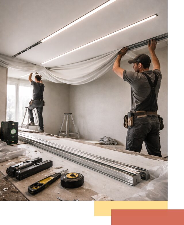 Монтаж натяжных потолков со световыми линиями в Новомосковске