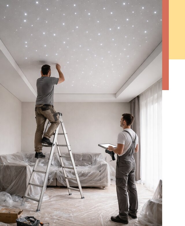 Монтаж натяжного потолка «звездное небо» в Новомосковске от 6711 руб. | ОТДЕЛОЧНИК-Нвм