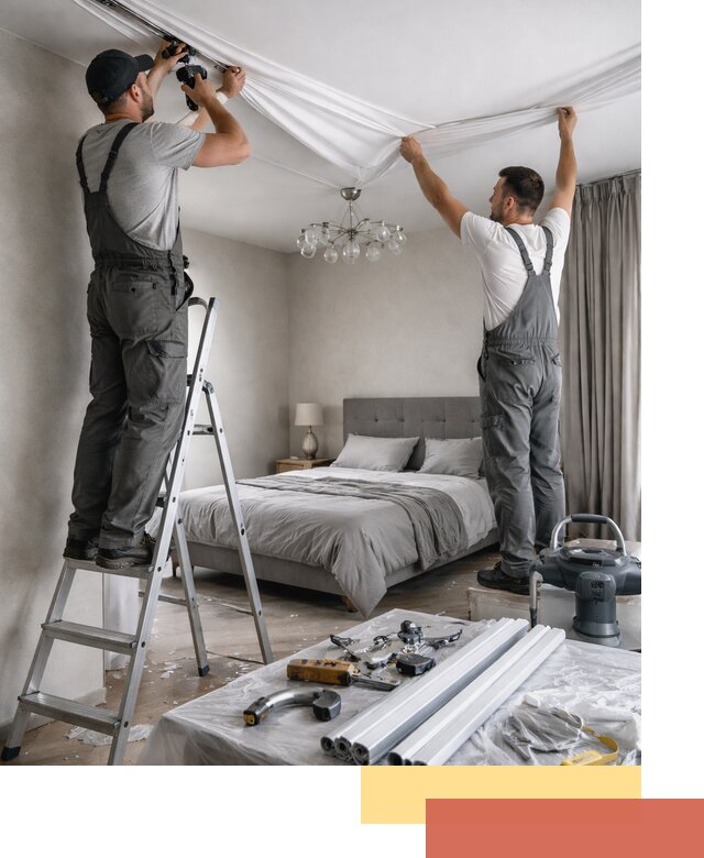 Монтаж натяжного потолка в спальне в Новомосковске