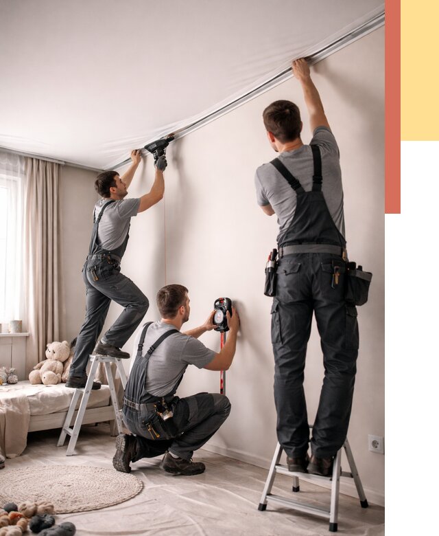 Монтаж натяжного потолка в детской в Новомосковске от 3614 руб. — быстро и недорого | ОТДЕЛОЧНИК-Нвм