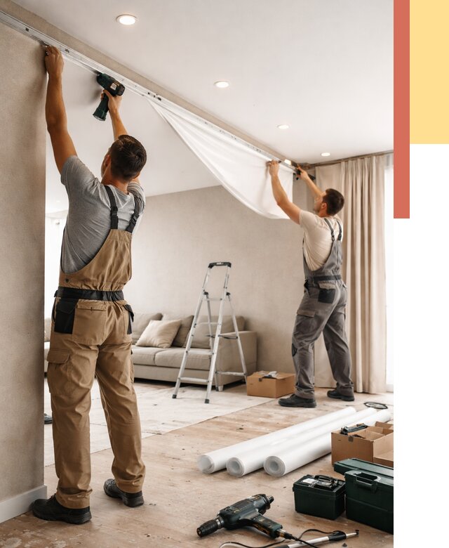 Монтаж натяжного потолка в гостиной в Новомосковске от 568 руб. | ОТДЕЛОЧНИК-Нвм