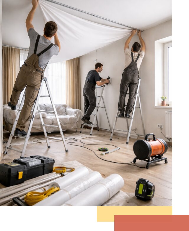 Монтаж натяжного потолка в гостиной в Новомосковске