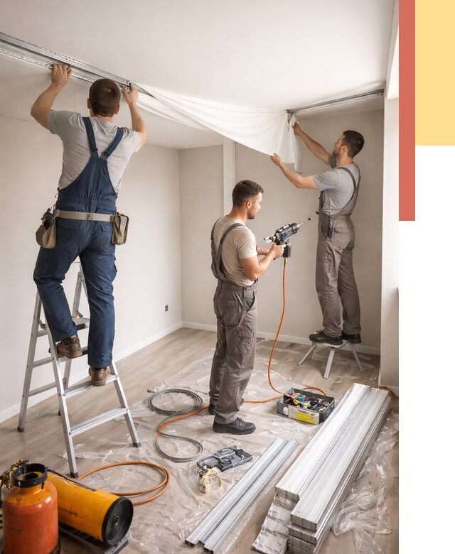 Монтаж натяжного потолка в студии в Новомосковске от 5679 руб. — быстро и недорого | ОТДЕЛОЧНИК-Нвм