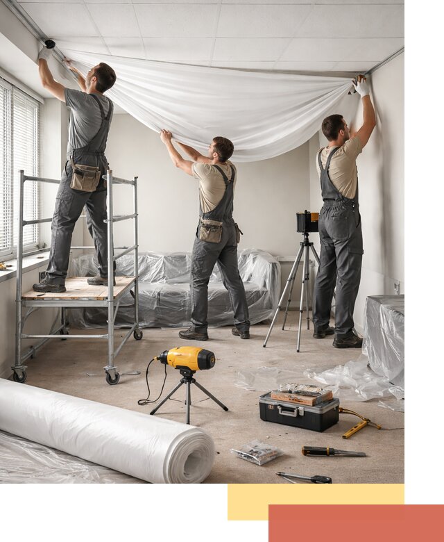 Монтаж натяжного потолка в офисе в Новомосковске