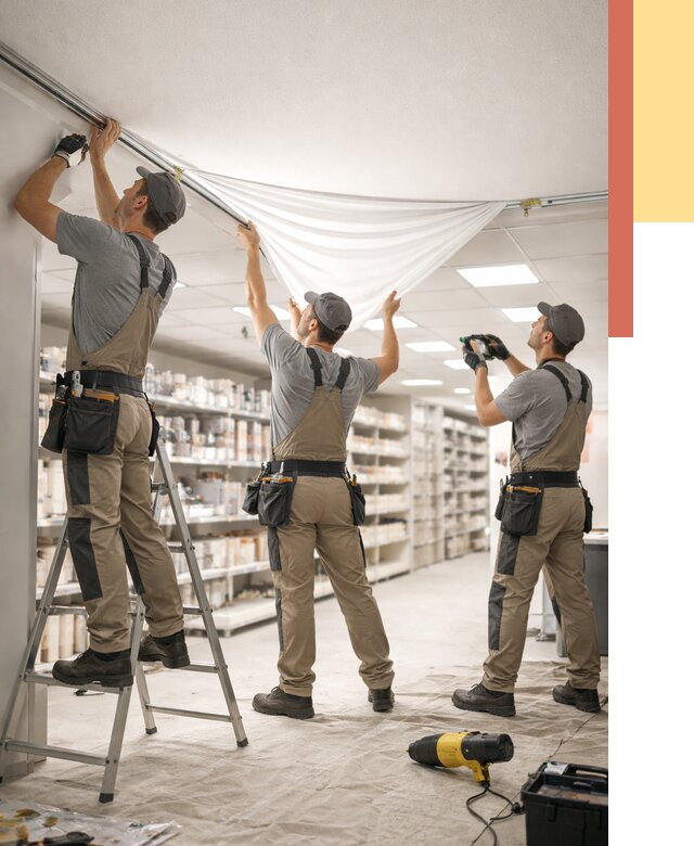 Монтаж натяжного потолка в магазине в Новомосковске от 4646 руб. быстро и недорого | ОТДЕЛОЧНИК-Нвм