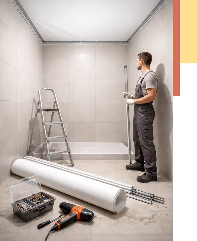 Монтаж натяжного потолка в санузле в Новомосковске от 1910 руб. — ОТДЕЛОЧНИК-Нвм