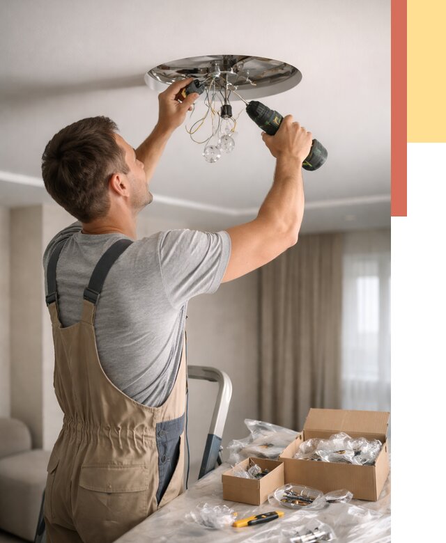 Установка люстры в натяжной потолок в Новомосковске от 1239 руб. | Быстро и недорого — ОТДЕЛОЧНИК-Нвм