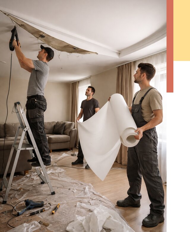 Замена полотна натяжного потолка в Новомосковске от 9809 руб. быстро и недорого | ОТДЕЛОЧНИК-Нвм