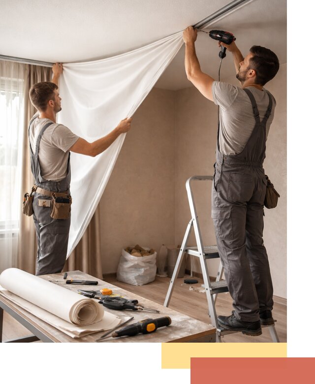 Замена полотна натяжного потолка в Новомосковске быстро и качественно