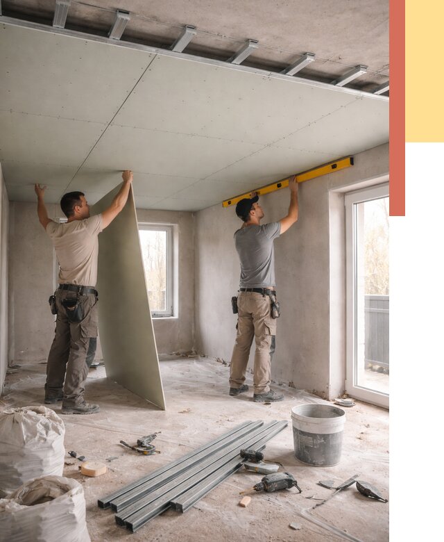 Одноуровневый потолок из гипсокартона в Новомосковске от 774 руб. — монтаж под ключ | ОТДЕЛОЧНИК-Нвм