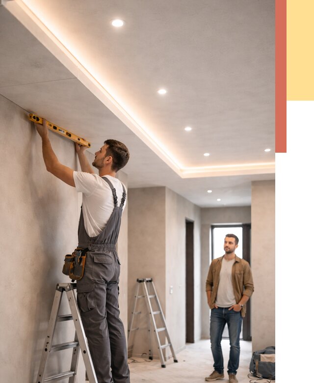 Потолок из гипсокартона с подсветкой в Новомосковске от 774 руб./м2 под ключ | ОТДЕЛОЧНИК-Нвм