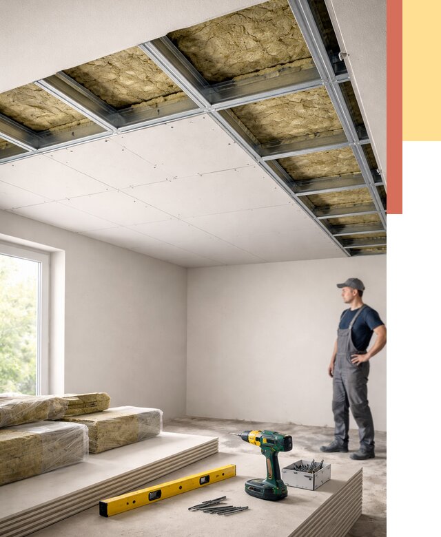 Звукоизоляция потолка ГКЛ в Новомосковске от 981 руб. — монтаж под ключ | ОТДЕЛОЧНИК-Нвм