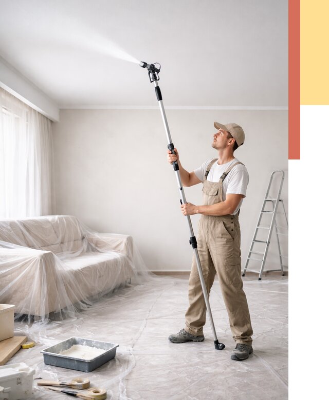 Покраска потолка краскопультом в Новомосковске от 4646 руб. быстро и недорого | ОТДЕЛОЧНИК-Нвм