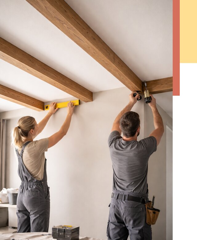 Монтаж декоративных балок на потолок в Новомосковске от 4337 руб. — ОТДЕЛОЧНИК-Нвм